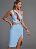 Tinley One Shoulder Cut Out Rhinestone Bandage Dress - SunsetFashionLA