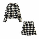 Tyra Houndstooth Blazer and Skirt Two Piece Set - SunsetFashionLA