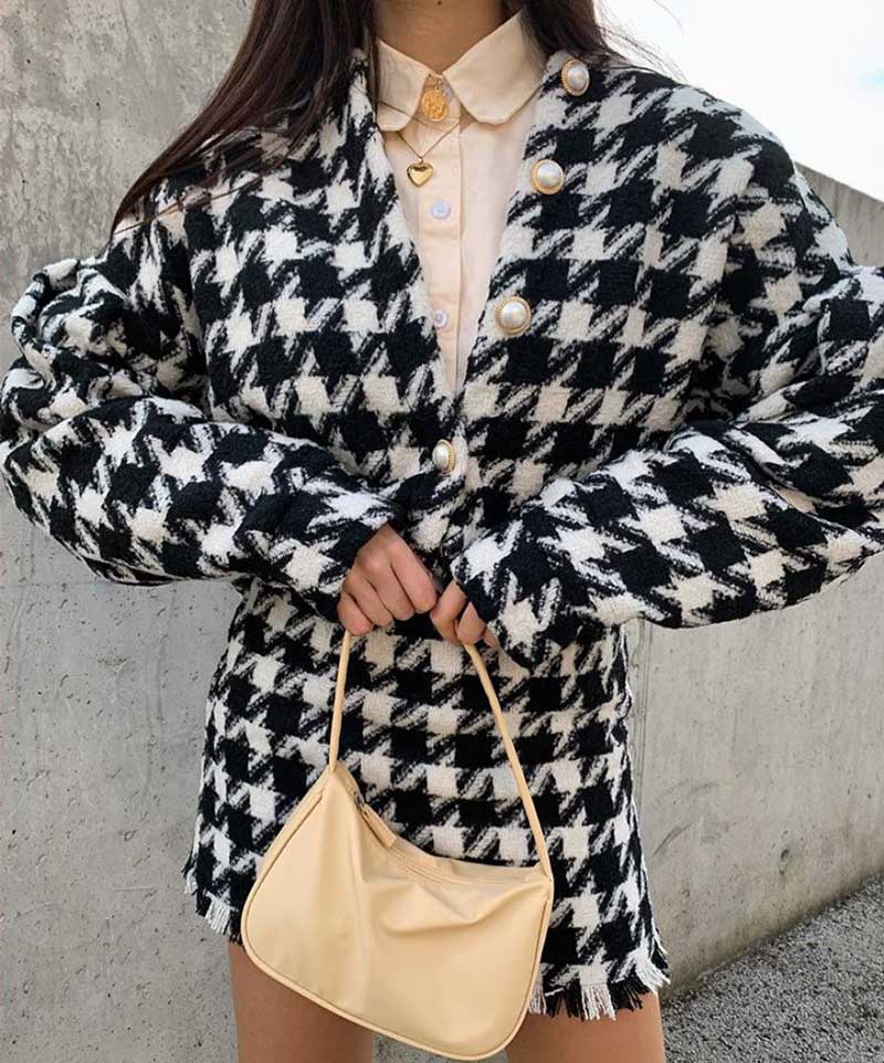 Tyra Houndstooth Blazer and Skirt Two Piece Set - SunsetFashionLA