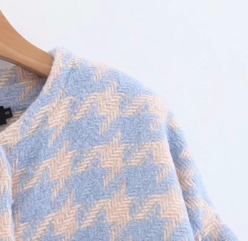 Tyra Houndstooth Blazer and Skirt Two Piece Set - SunsetFashionLA