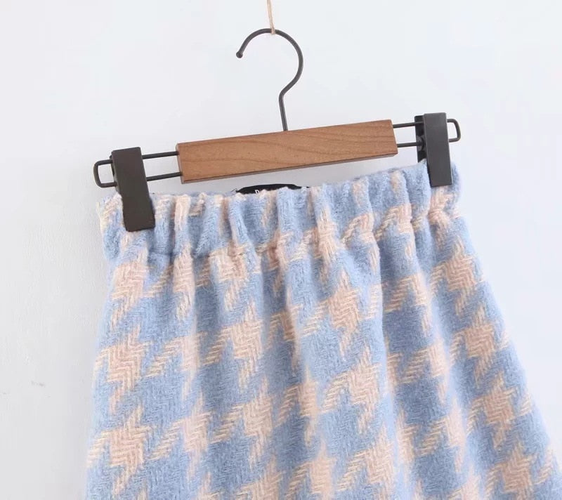 Tyra Houndstooth Blazer and Skirt Two Piece Set - SunsetFashionLA