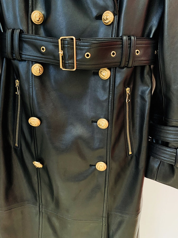 Vegan Leather Double Breasted Trench Coat - SunsetFashionLA