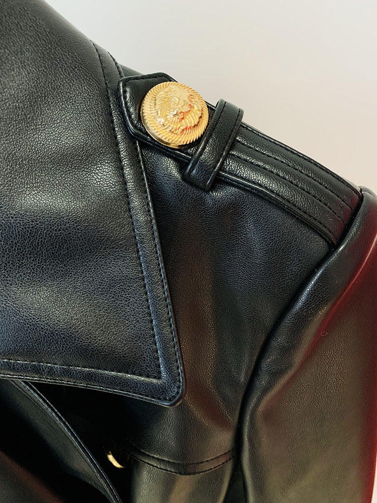 Vegan Leather Double Breasted Trench Coat - SunsetFashionLA