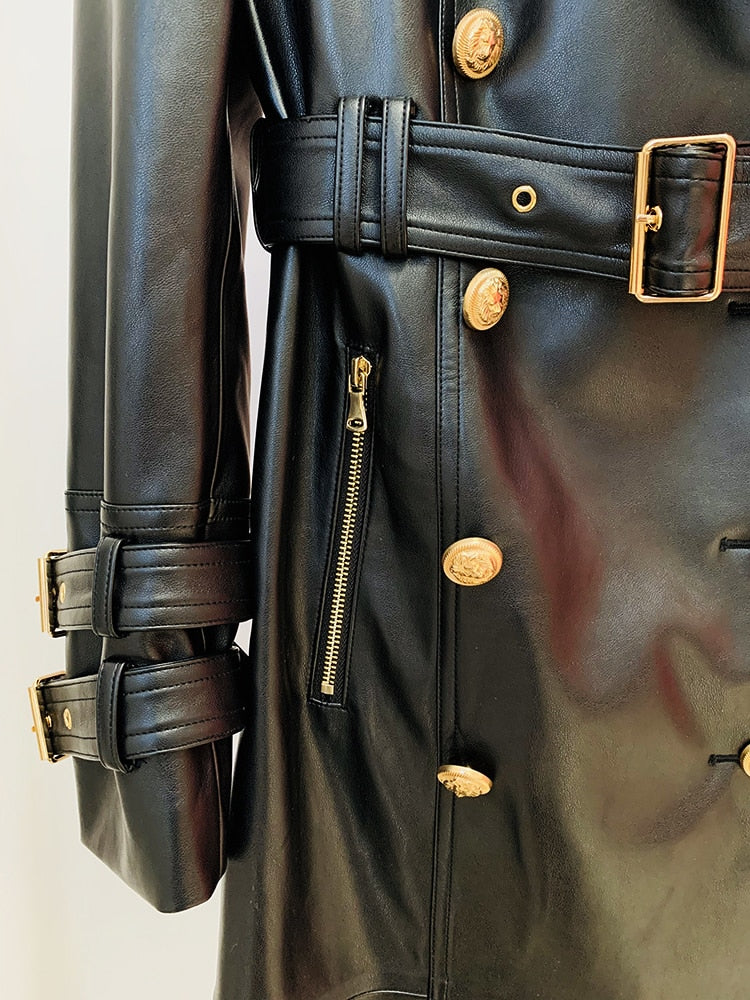 Vegan Leather Double Breasted Trench Coat - SunsetFashionLA