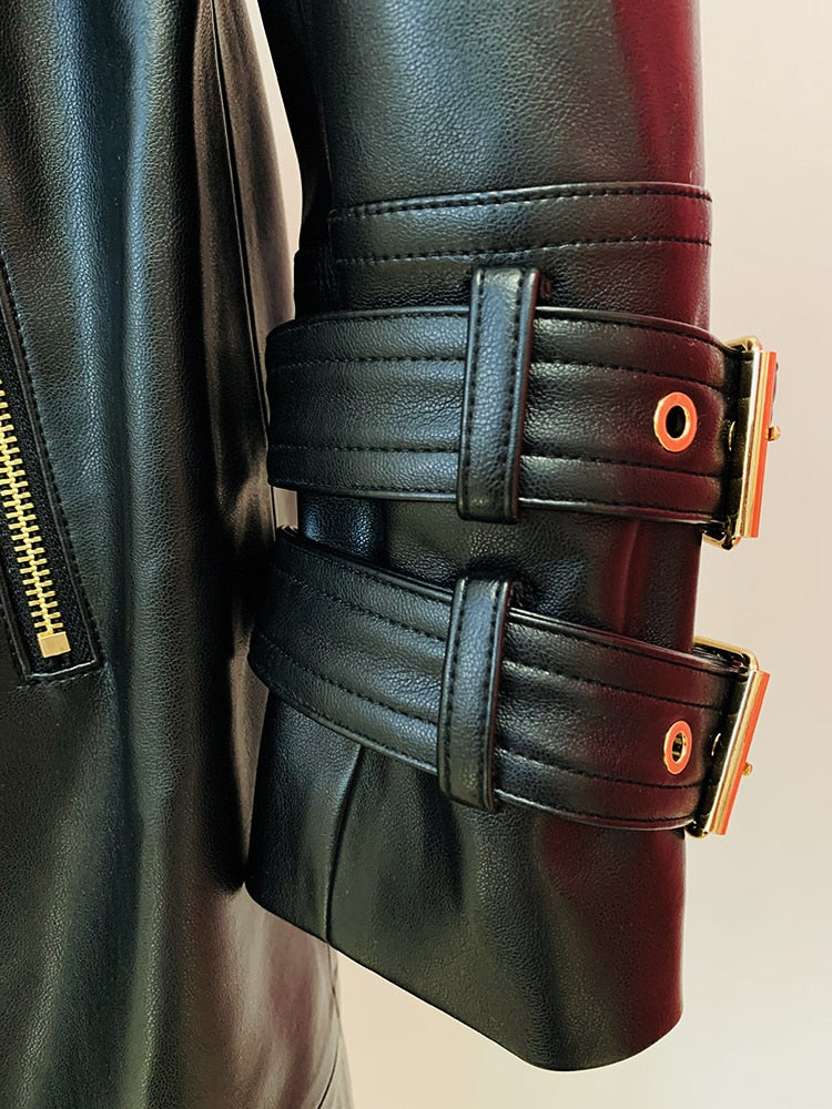 Vegan Leather Double Breasted Trench Coat - SunsetFashionLA