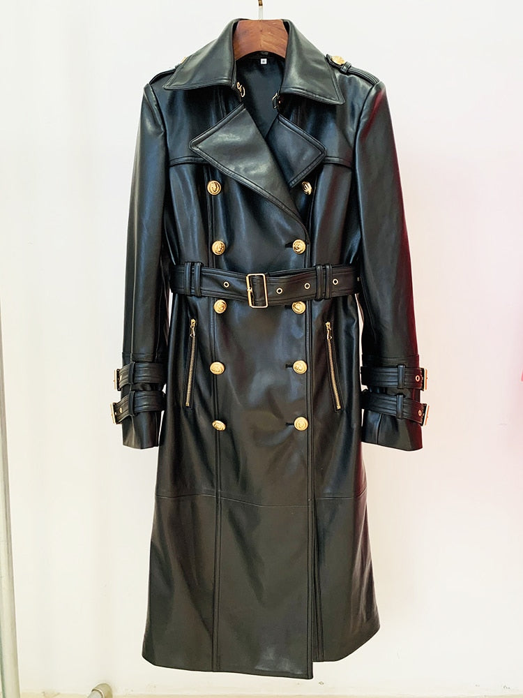 Vegan Leather Double Breasted Trench Coat - SunsetFashionLA