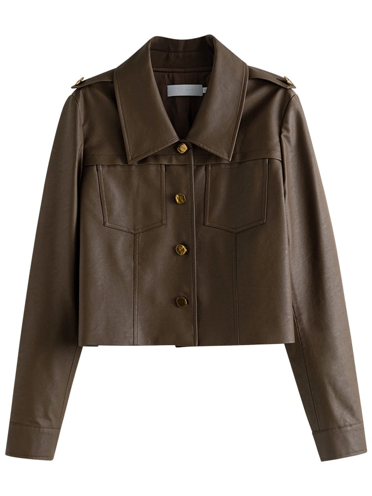 Vegan Leather Retro Single Breasted Jacket - SunsetFashionLA