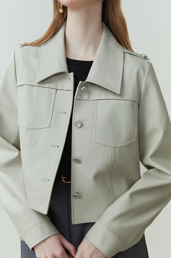 Vegan Leather Retro Single Breasted Jacket - SunsetFashionLA
