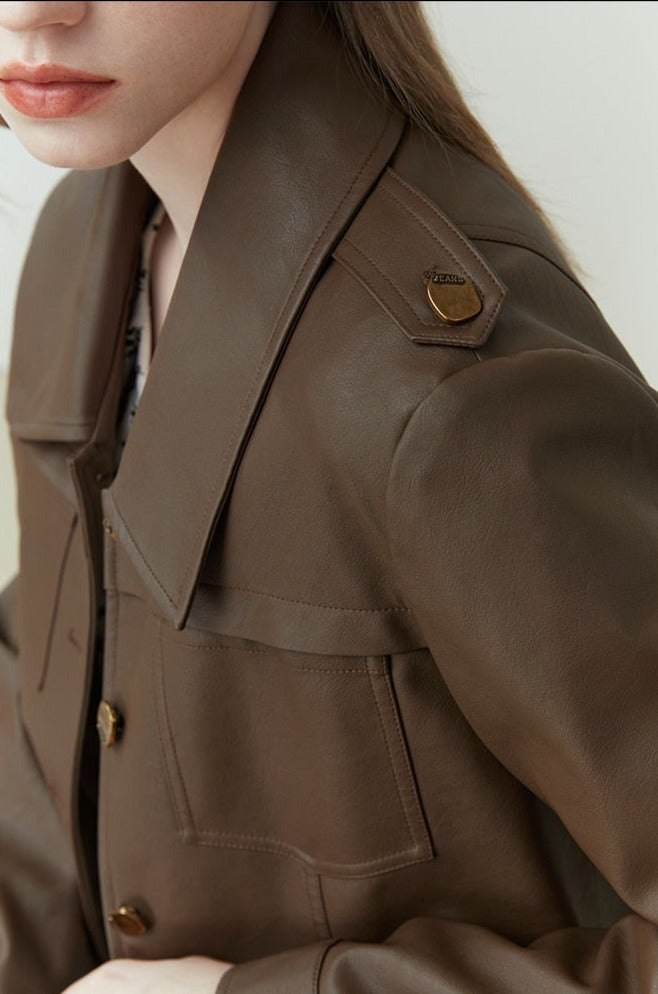 Vegan Leather Retro Single Breasted Jacket - SunsetFashionLA