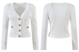 Vida V-neck Knit Cardigan with Gold Buttons - SunsetFashionLA