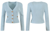 Vida V-neck Knit Cardigan with Gold Buttons - SunsetFashionLA