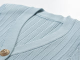 Vida V-neck Knit Cardigan with Gold Buttons - SunsetFashionLA