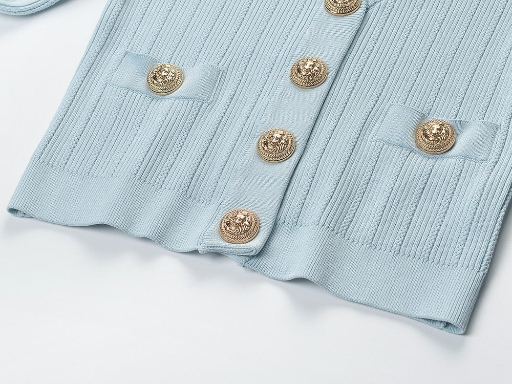 Vida V-neck Knit Cardigan with Gold Buttons - SunsetFashionLA
