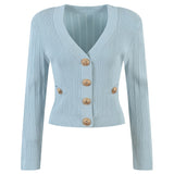 Vida V-neck Knit Cardigan with Gold Buttons - SunsetFashionLA
