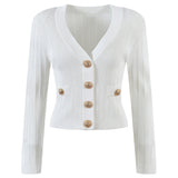 Vida V-neck Knit Cardigan with Gold Buttons - SunsetFashionLA