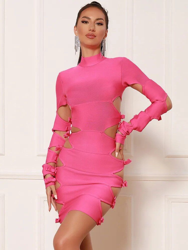 Vivien Bandage Long Sleeve Cut Out Dress - SunsetFashionLA