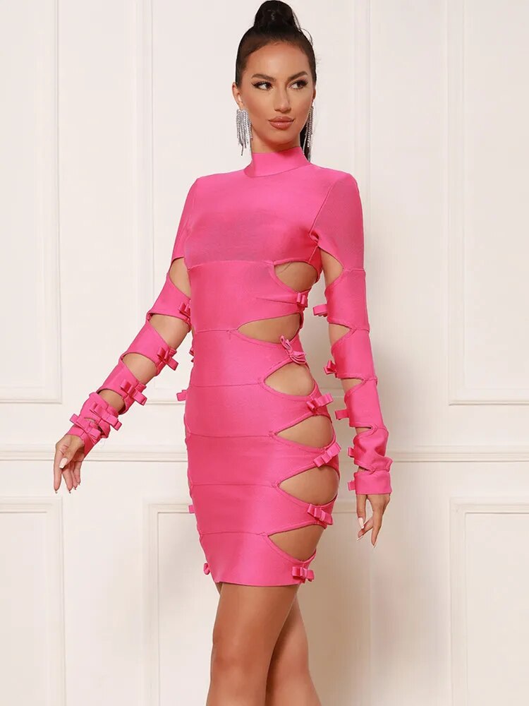 Vivien Bandage Long Sleeve Cut Out Dress - SunsetFashionLA