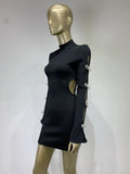 Whyatt Long Sleeve Cut Out Rhinestone Bows Bandage Dress - SunsetFashionLA