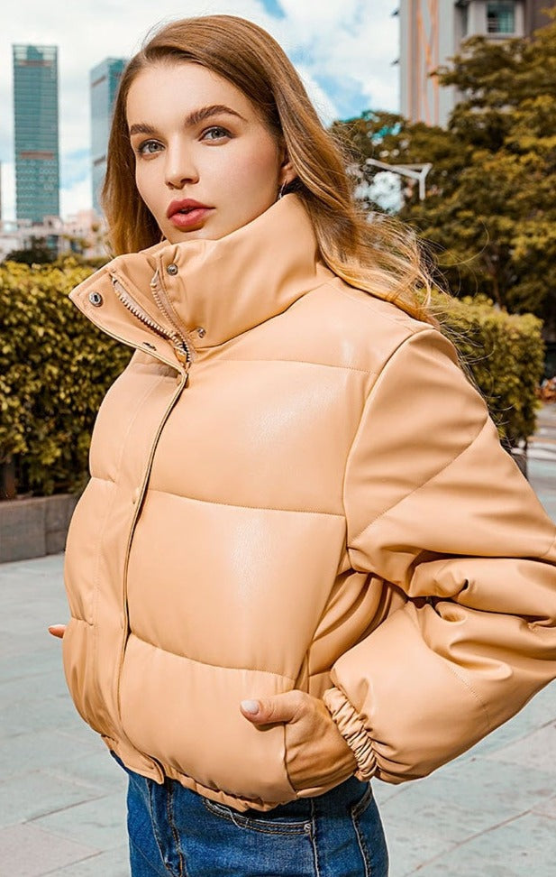 Windbreaker Crop Padded Vegan Leather Jacket - SunsetFashionLA