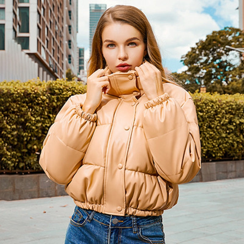 Windbreaker Crop Padded Vegan Leather Jacket - SunsetFashionLA