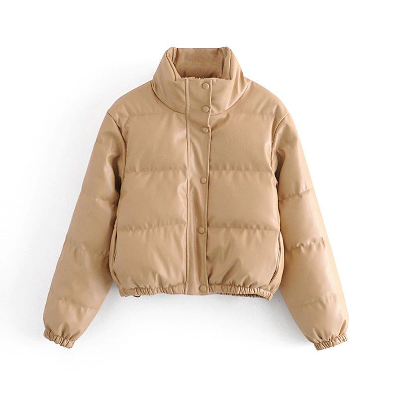 Windbreaker Crop Padded Vegan Leather Jacket - SunsetFashionLA