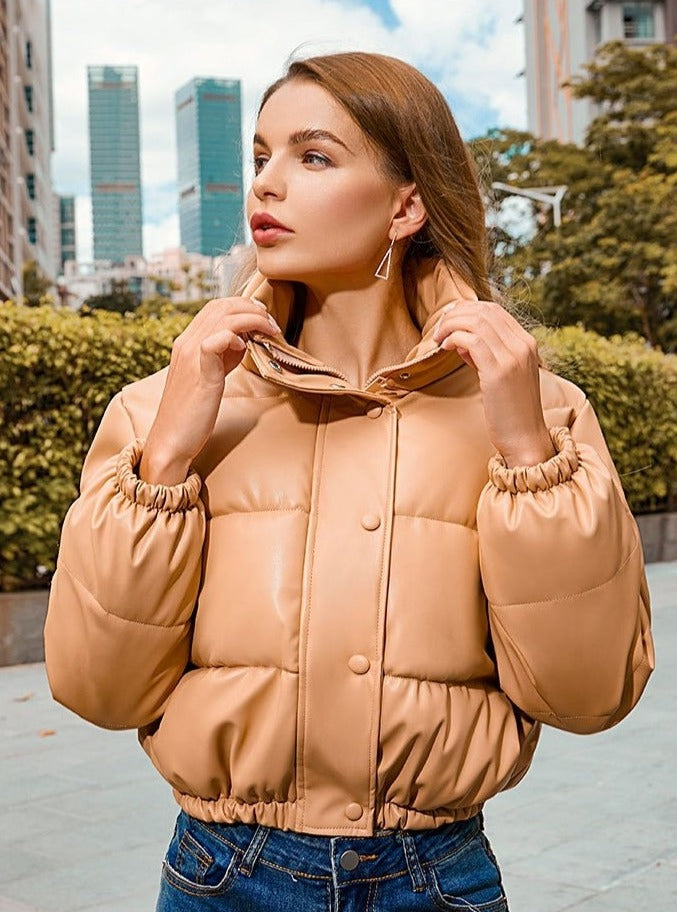 Windbreaker Crop Padded Vegan Leather Jacket - SunsetFashionLA