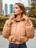 Windbreaker Crop Padded Vegan Leather Jacket - SunsetFashionLA