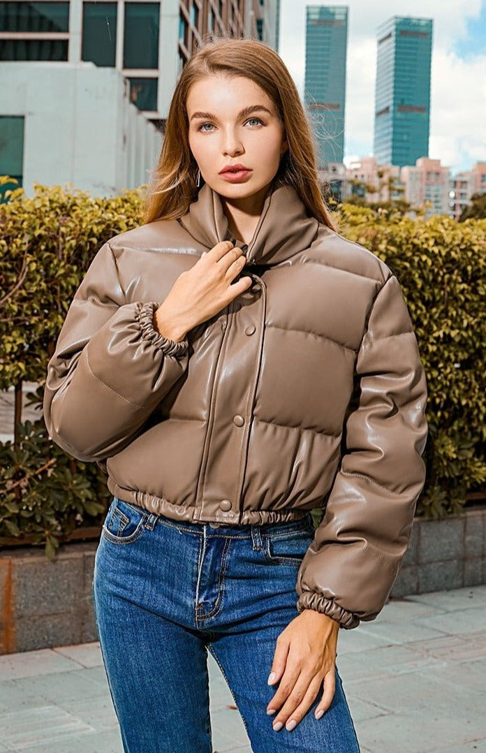 Windbreaker Crop Padded Vegan Leather Jacket - SunsetFashionLA