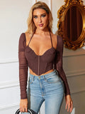 Maggie Mesh Halter Long Sleeve Crop Top