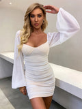 Paris Long Sleeve Puff Sleeve Mesh Dress