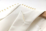 White Pants and Blazer with Pearls Two Piece Set