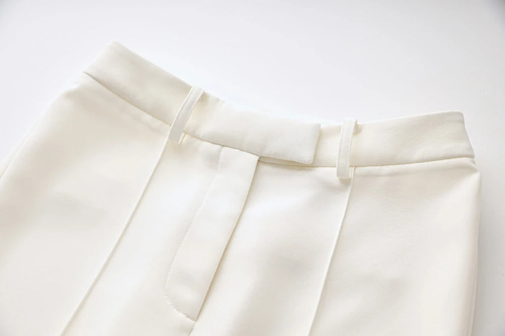 White Pants and Blazer with Pearls Two Piece Set