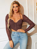 Maggie Mesh Halter Long Sleeve Crop Top