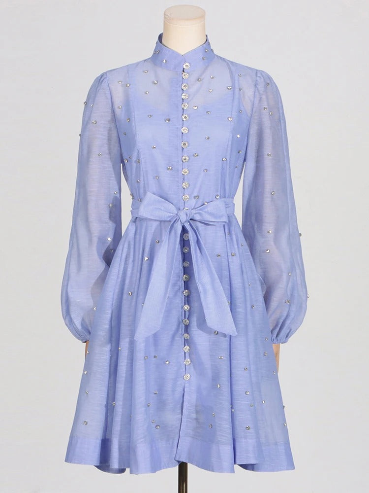 Jenna Rhinestone Long Sleeve A Line Dress