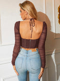 Maggie Mesh Halter Long Sleeve Crop Top