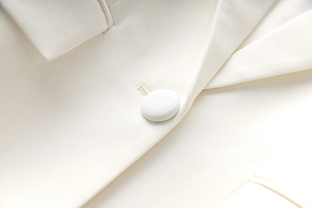 White Pants and Blazer with Pearls Two Piece Set