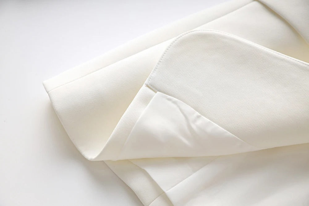 White Pants and Blazer with Pearls Two Piece Set