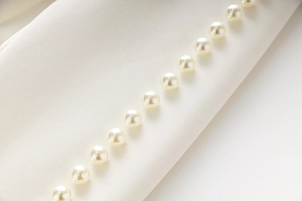 White Pants and Blazer with Pearls Two Piece Set