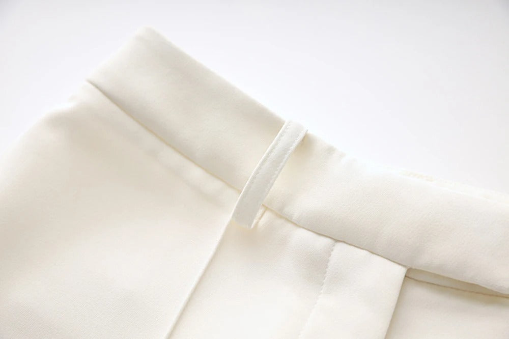 White Pants and Blazer with Pearls Two Piece Set