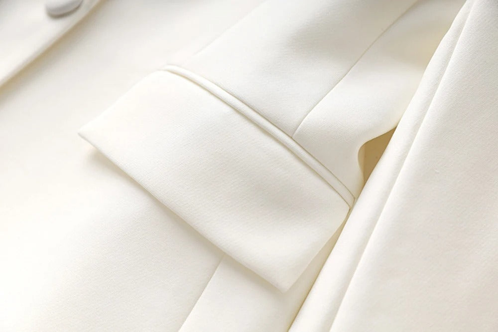 White Pants and Blazer with Pearls Two Piece Set