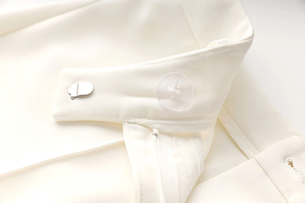 White Pants and Blazer with Pearls Two Piece Set