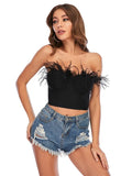 Feather Strapless Bandage Crop Top