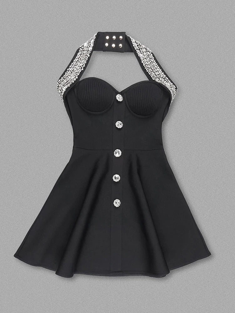 Gabriella A-Line Halter Bandage Rhinestone Dress