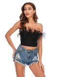 Feather Strapless Bandage Crop Top