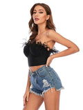 Feather Strapless Bandage Crop Top