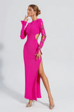 Alyssa Bandage Long Sleeve Cut Out Rhinestone Gown Dress