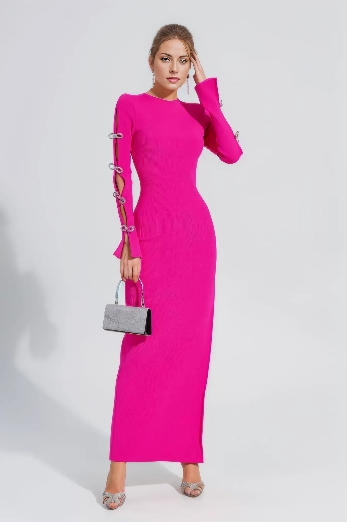pink long sleeve bandage dress Bebe Women's Long Sleeve Lace and Bandage Dress
