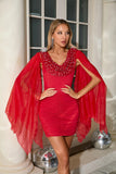 Amara Mesh Sequin and Rhinestone Dress with Removable Cape