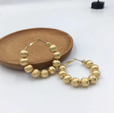 Ball Hoop Brushed Gold Earrings