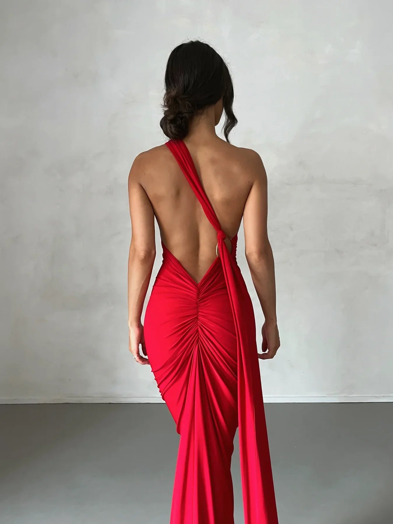 Red - Galadriel One Shoulder Backless Gown Dress SunsetFashionLA Red - Galadriel One Shoulder Backless Gown Dress SunsetFashionLA
